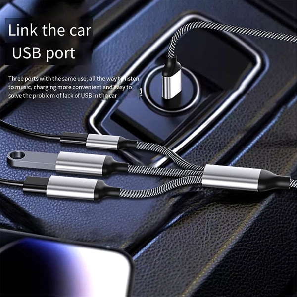 USB-jakokaapeli, datan ja virran jakosovitin, USB C OTG -kaapeli, puhelimen sovitin, puhelimelle, kannettavalle tietokoneelle, tabletille db BlackSilver