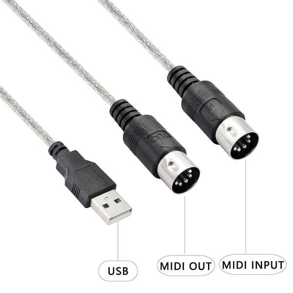 Usb Midi -kaapeliadapteri, Usb Type A -uros Midi Din 5 -nastaiseen sisään-/ulostulokaapelirajapinta LED -ilmaisimella [DB] As shown