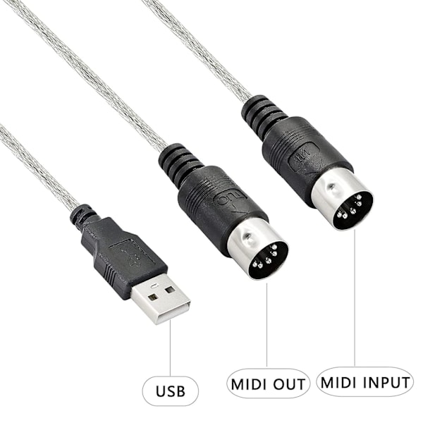 Usb Midi-kabeladapter, Usb Type A-han til Midi Din 5-bens ind-ud-kabelgrænseflade med LED-indikator [DB] As shown