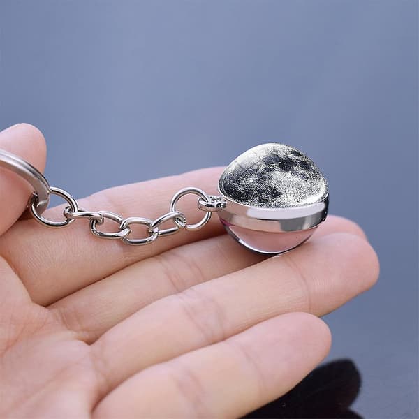 Nøglering Nøglering Måne Jord til Sol Kunst Billede Dobbelt Side Glas Kugle Bil til K {DB} MOON