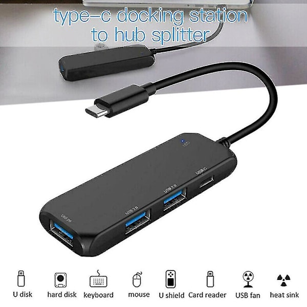 Bärbar USB-C 4K-hubb Typ-C till USB 2.0-adapter med 1 haneport 4 honportar