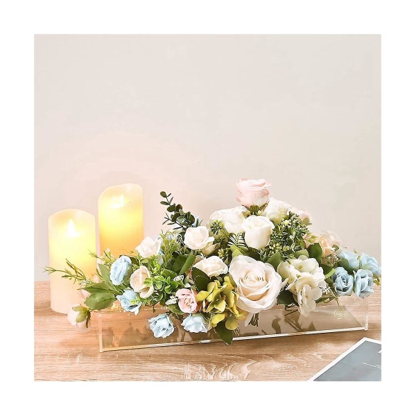 Klar akryl blomstervase rektangulært blomster midtpunkt til spisebord 9,8 tommer lang rektangel dekorativ moderne vase