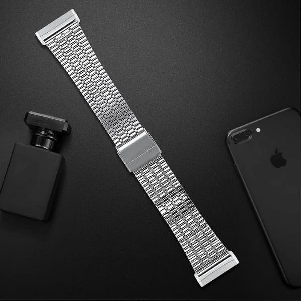 Urrem i rustfrit stål med 7 perler og dobbeltspænde til Fitbit Versa 4/Sense 2 [DB] Multicolor Silver