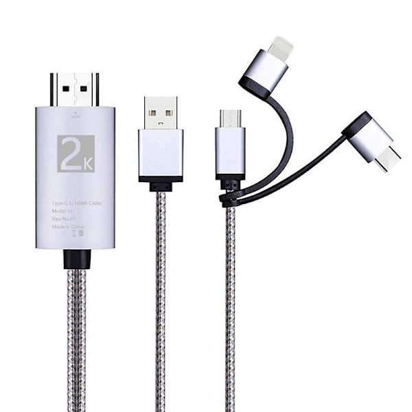 Db -usb Typ C till 3 i 1 2k Hdtv Tv-kontakt Usb-adapterkabel för bildskärm Ipad Android Smartphone