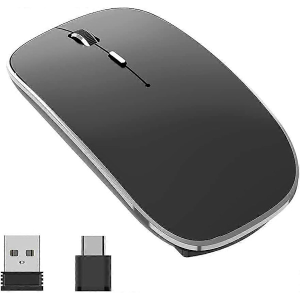 Trådløs Mus Genopladelig Bærbar Lydløs Trådløs Mus USB og Type-C Dual Mode Trådløs Mus 3 Justerbare DPI til Laptop, Mac, PC [db]
