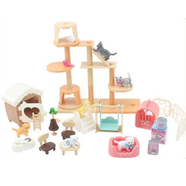 Pet Pretend Play Toys 43 Pcs Kattefigurer Playset Legetøj Realistisk Detaljeret Plejecenter Ty Db Cat