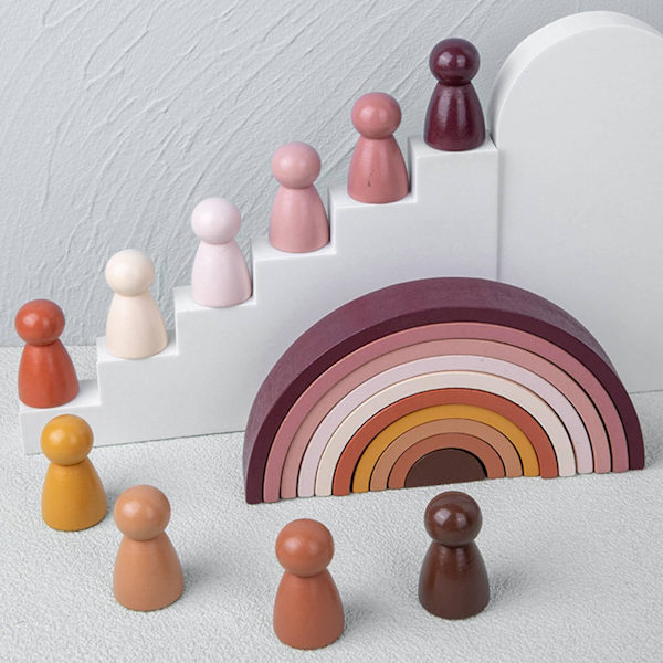 10 stk. Regnbue Tre Peg Dukker Leke Regnbue Mennesker Playset Lekeutstyr Pedagogiske Tretleker