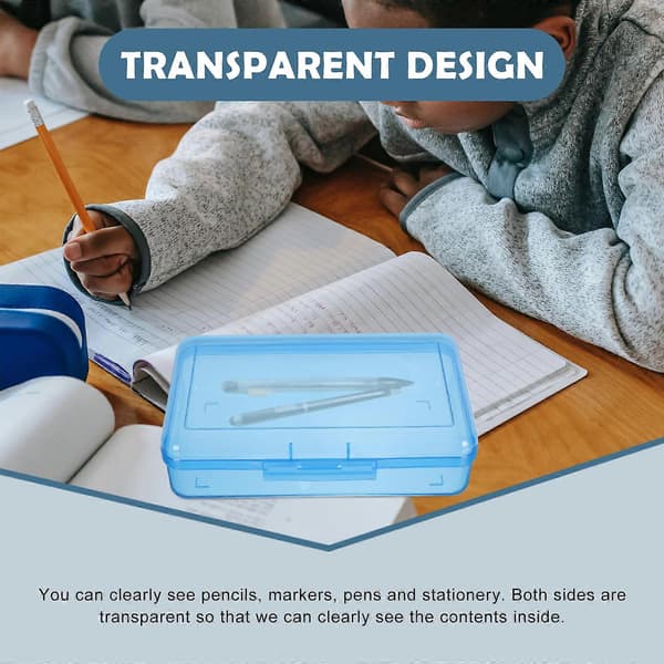 Blåt penalhus i plastik til skolebrug 1 stk. stabelbart enkelt design [DB]