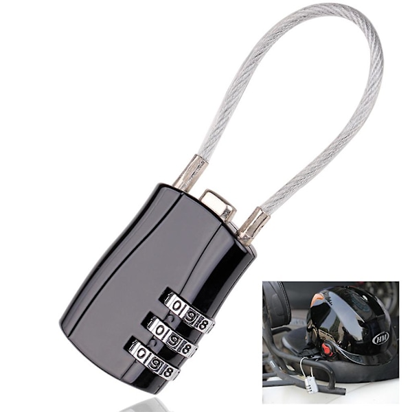 Hjelm Kæde Lås 3-cifret Kodeord til Scooter Motorcykel Cykel Lås Kabel db Black (40cm)