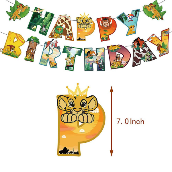 Børn Disney Løvernes Konge Fødselsdagsfestpynt, Tegnefilm-temafester og tilbehør, Inkluderer balloner, banner, kagetopper DB