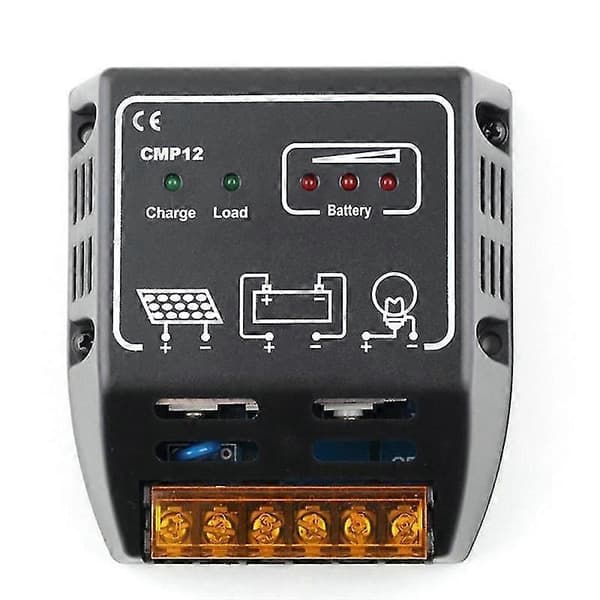 Solar Kontroller Cmp12 20a 12v/24v Solenergisystem Overvåking Pv Pwm [DB] Black
