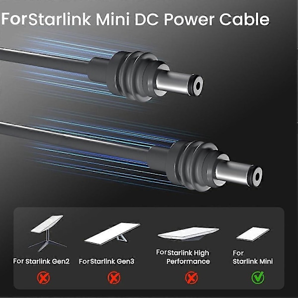 til Starlink SpaceX Mini DC Strømkabel 5 Meter/16,4 ft [DB]