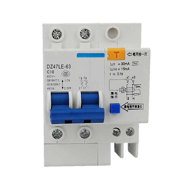 Miniatyrströmställare 2-polig 30mA 400V Hushållsströmställare DI {db} White 10A