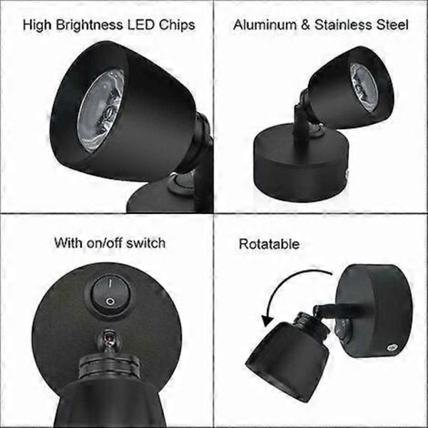 2 st 12V LED Läslampa 3W Svart Lampa Vägglampa Inomhus med Strömbrytare 180 Flexibel RV-belysning för Båt Bil Husvagn [DB]