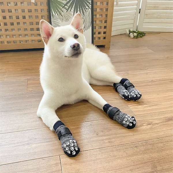 Halkskyddande Hundstrumpor Tassar Stopp Slickande Justerbara Husdjur Tasskyddstrumpor Inomhus På Trägolv Bär Skor [Db] Black M