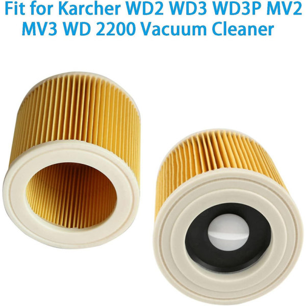 2-pack filterersättningsdelar för Karcher WD2 WD3 WD3P MV2 MV3 WD 2200 SE 4001 våt- och torrdammsugartillbehör DB