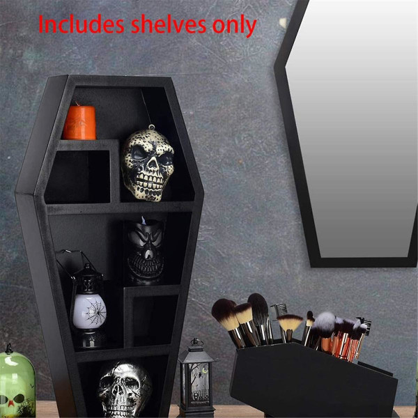 Coffin Shelf - Solid Pvc Black Floating Wall Shelves For Home Bedroom Living Room Bathroom - Spooky Gothic Decor