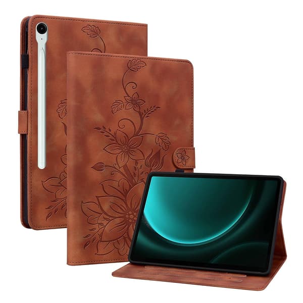 Präglat Läderfodral För Samsung Galaxy Tab S9 / S9 FE [DB] Brown