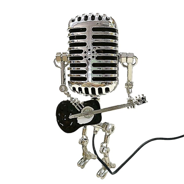 Vintage Mikrofon Robot Lampa Spela Gitarr Skrivbord Led Lampa Ljus Vintage Miniatures db BLACK