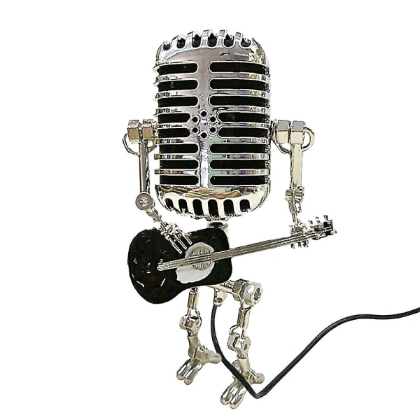 Vintage Mikrofon Robot Lampe Spiller Guitar Bord LED Lampe Lys Vintage Miniaturer db BLACK