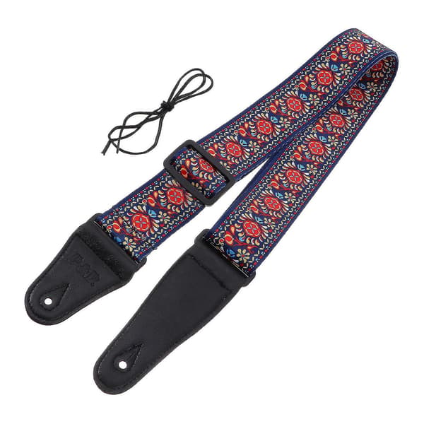 Gitarrrem med läderändar och axelrem i polyester (färgglad)[DB]