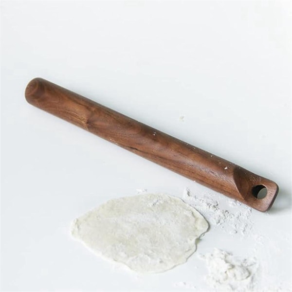 Sort valnøddetræ kagerulle Perforeret massivt træ bagning dumpling sticks Køkkenværktøj til bagning af tærtedej