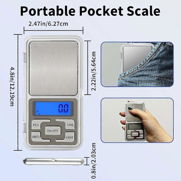 Digital fickvåg, portabel våg hög precision köksvåg, mini fickvåg för mat (0,01g x 500g) [DB]