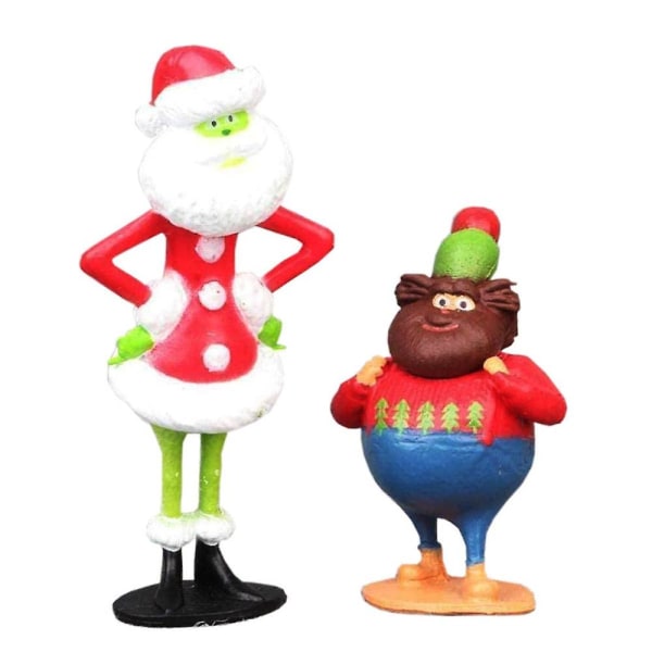 12 stk/sett Jul Grinch Figur Lekekake Topper Hjem Ornament Dekorasjon Gaver [DB]