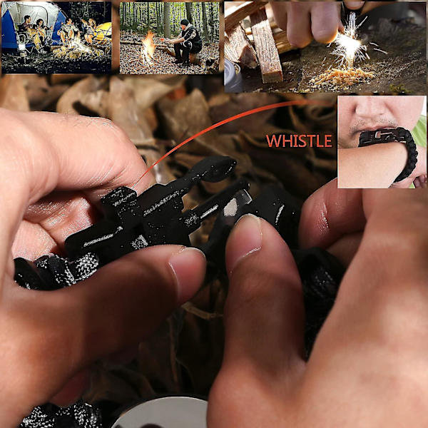 Survival Paracord Nødsituation Overlevelsesarmbånd, Mænd & Kvinder Med Ur/fløjte/ildstarter/skraber/kompas Og Termometer, 6 I 1 Multifunktionel Udendørs