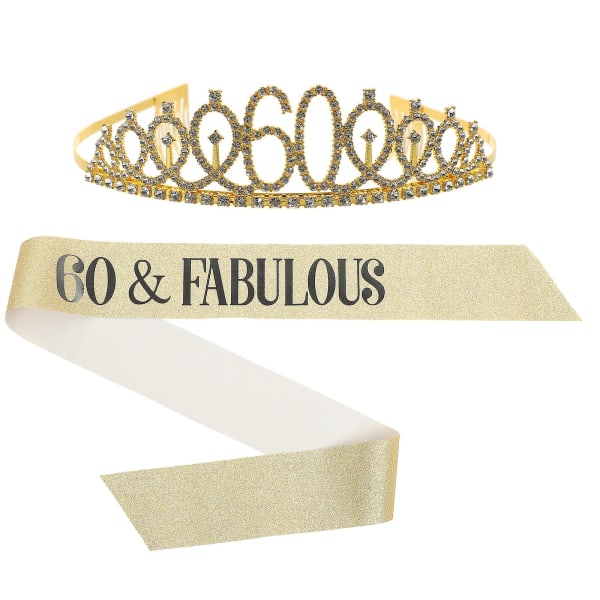 1 Set 60-årsdagskrona Sash Set Fabulous Sash 60-årsdag Dekorationer Kvinnor 60-årsdag Dekor