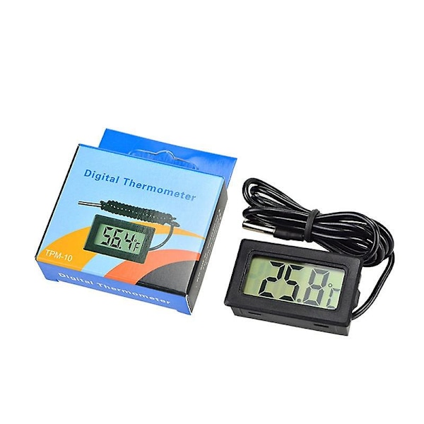 2/4-pak Digital LCD Termometer Temperaturmåler med Vandafvisende Sensor Sonde Køleskab Black 2PCS