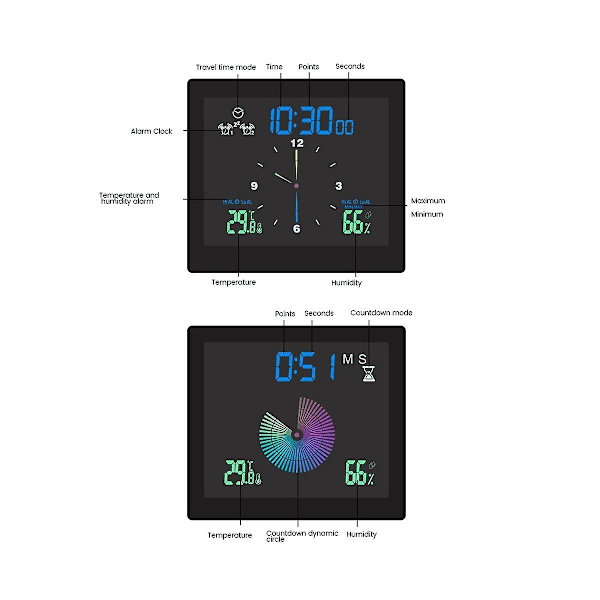 Bad Vanntett Veggklokke Dusjklokker Timer Digital Elektronisk Veggklokke Kjøkken Vaskerom T [db] Black