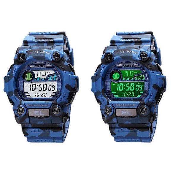 Chronograph Sport Herre Armbåndsur Lysende Display Vandafvisende LED Digitalt Ur [DB] Camouflage Green