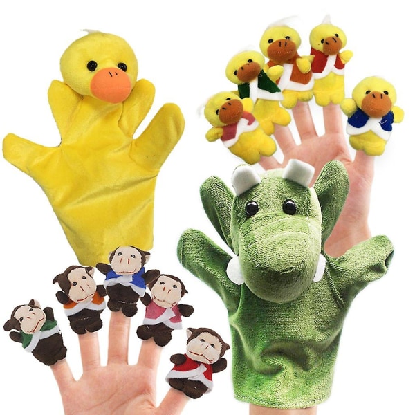12 st Plysch Finger Puppets Set för småbarn med Djur Apor Ankor Db
