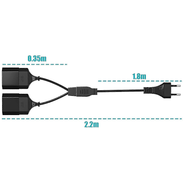 Strømkabel, 2 I 1 Europæisk Til Forlængerkabel, 0,75 mm Maks., Til Computerskærm Projektor Lampe-CE db