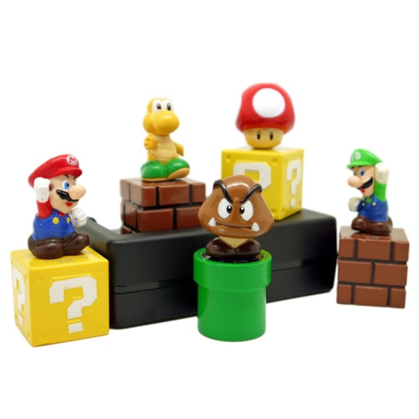 5 st/set Super  Bros Mini Actionfigurer Modelldocka  Goomba Luigi Koopa Svampsamling Leksak Barn Spel Fans Presentkit Db