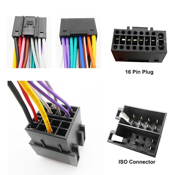16-pin til ISO kabeladapter ledningsnet universelt tilbehør ledning til 2 din radio bil android hovedenhed [DB] cable