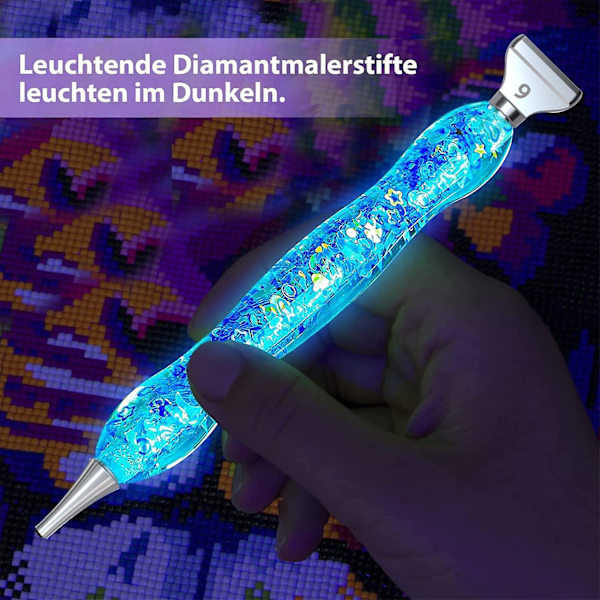Diamantmaleri Pensett, Diamantmaleri Pen Tilbehør Med 6 Diamantpenn Metallutskiftningspisser, Glow Diamantkunstpenn