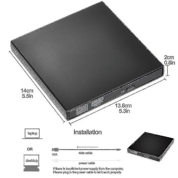 Ekstern Cd Dvd-drev, Usb 2.0 Slim Bærbar Ekstern Cd-rw Dvd-rw Brænder Skriver Afspiller kompatibel med Laptop Notebook Pc Desktop Computer db
