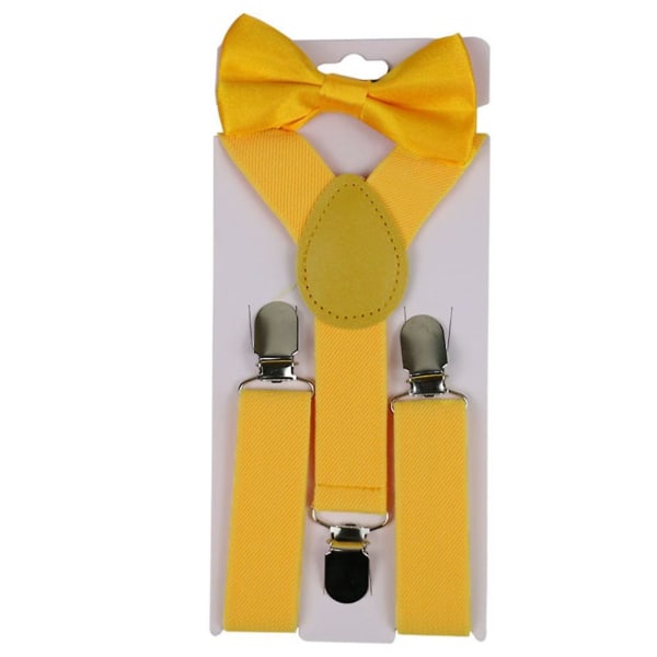 2st/ set Enfärgad Barn Pojke Flickor Y-formad elastisk hängslen fluga Yellow