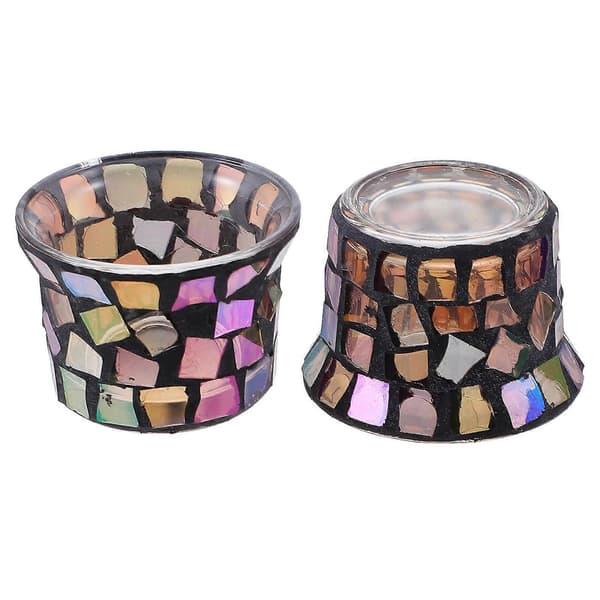 Glassmosaikk lysestake til dekorasjon 2 stk. moteriktige romantiske lysestaker [DB]