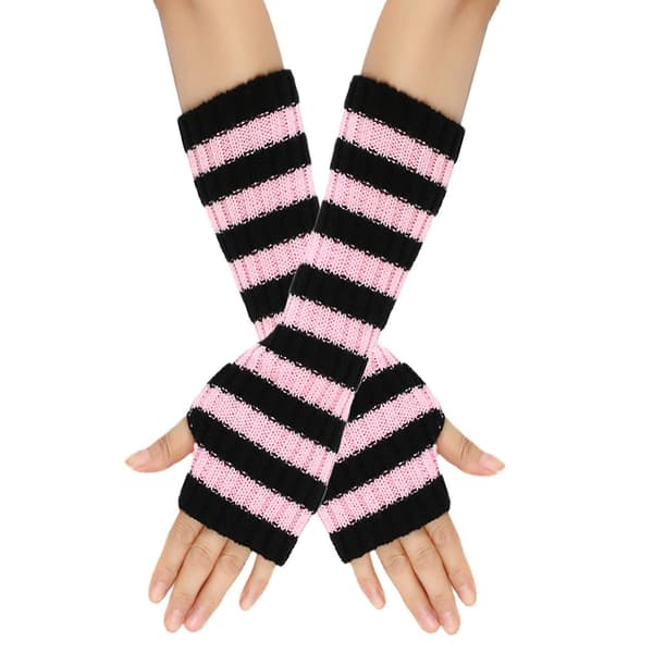 1 Par Cozy Stribede Uldhandsker Gave Mid-længde Efterår Jul Hold Varme Handsker til Vinter [DB] Pink Black