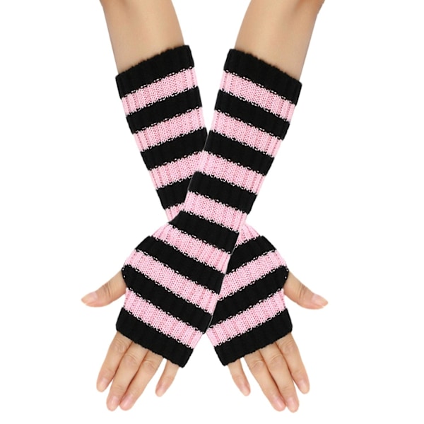 1 Par Cozy Stripete Ullvotter Gave Mid-lengde Høst Jul Hold Varme Hansker for Vinter [DB] Pink Black