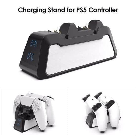 PS5 Controlleroplader til Playstation 5 Controller, Dobbelt USB Hurtigopladningsstander med LED-indikator - Sort[DB]
