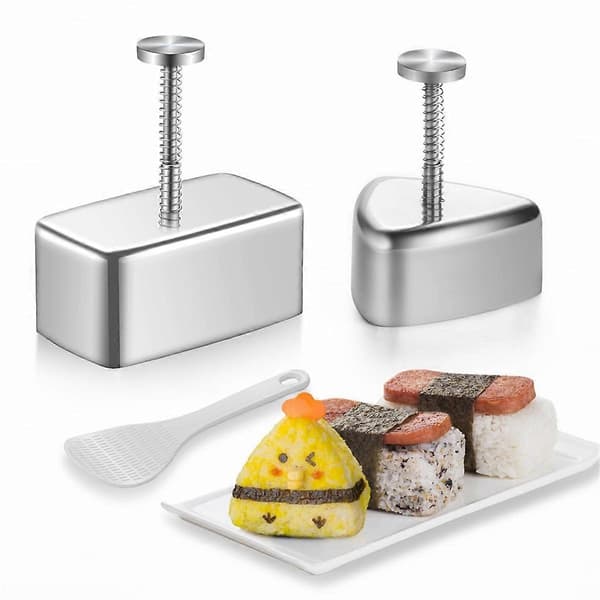 3-pakning Onigiri-form i rustfritt stål, Musubi-form Risformsett, Maker Press, Klassisk trekantet ris B [db] Silver