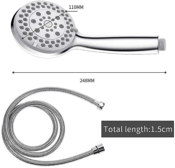 Universal brusehoved, 5-mode håndbruser + 1,5m fleksibel bruseslange i krom db