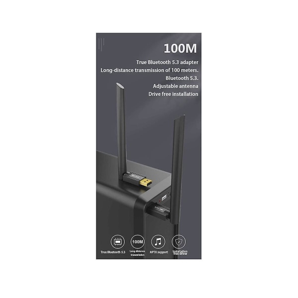 100m USB Bluetooth adapter USB Bluetooth 5.3-mottagare 4dbi Antenn Bluetooth -sändare för dator