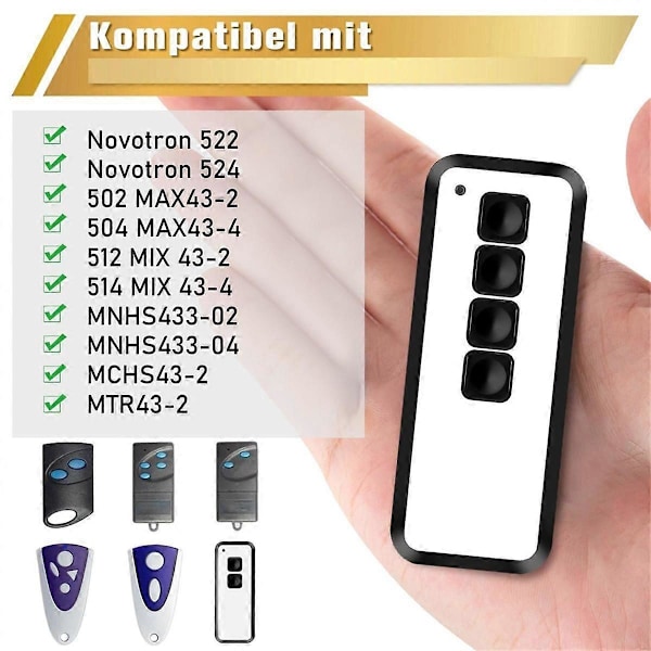 Autotallin oven kaukosäädin Novotron 524, 522, 504 MAX43-4, 514 MIX43-4, 433.92MHz kädessä pidettävälle lähettimelle [Db] Photo Color