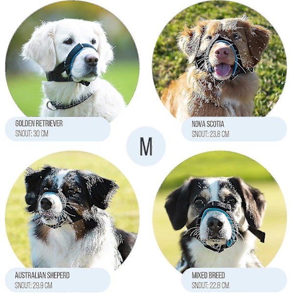 Skånsom mundkurv til hunde - Forebygger bid og uønsket tygning sikkert og komfortabelt - Blød neoprenpolstring, ingen gnidninger Inkluderet [DB] Blue XS