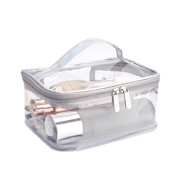 Gennemsigtig PVC Makeup Taske Bærbar Vandtæt Toilettaske Stor Kapacitet Lynlås Kosmetik Taske DB Silver Single Layer